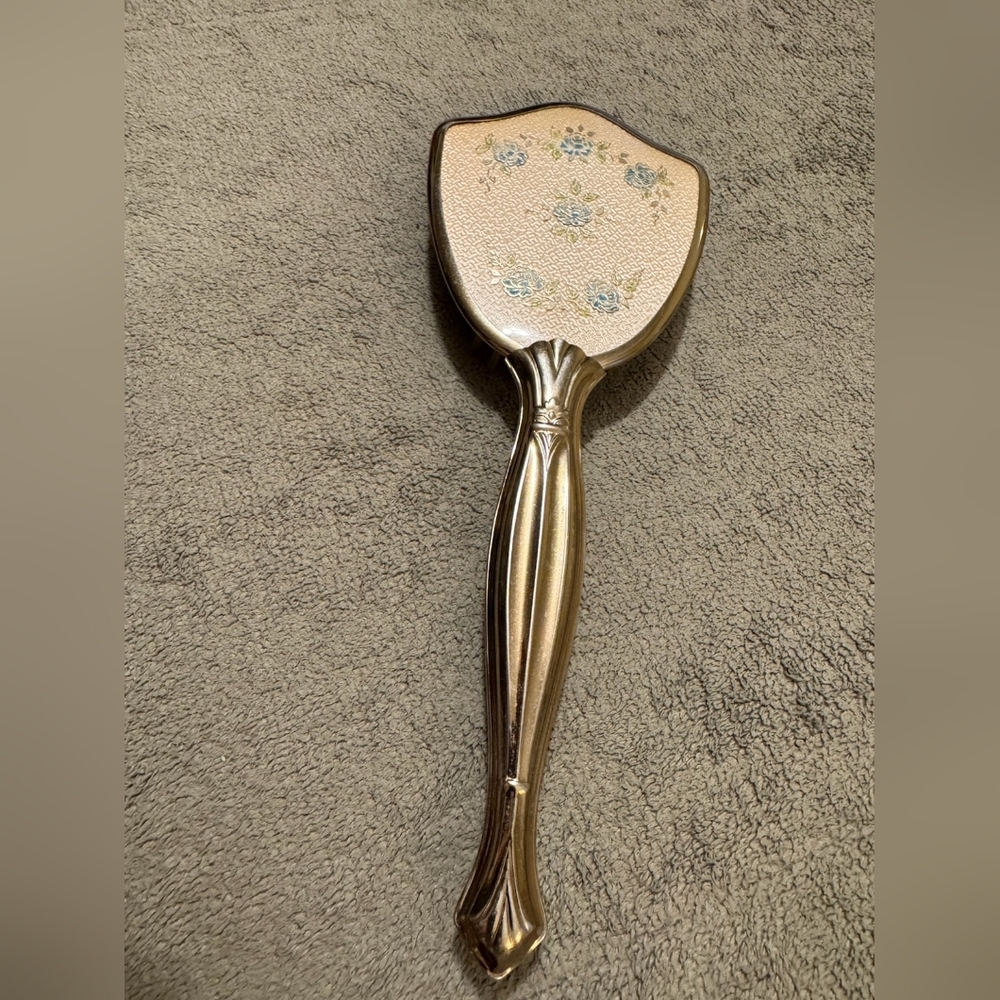 Vintage Art Noveau Hair Brush Vanity Decor with Blue Roses, Victorian Coquette
